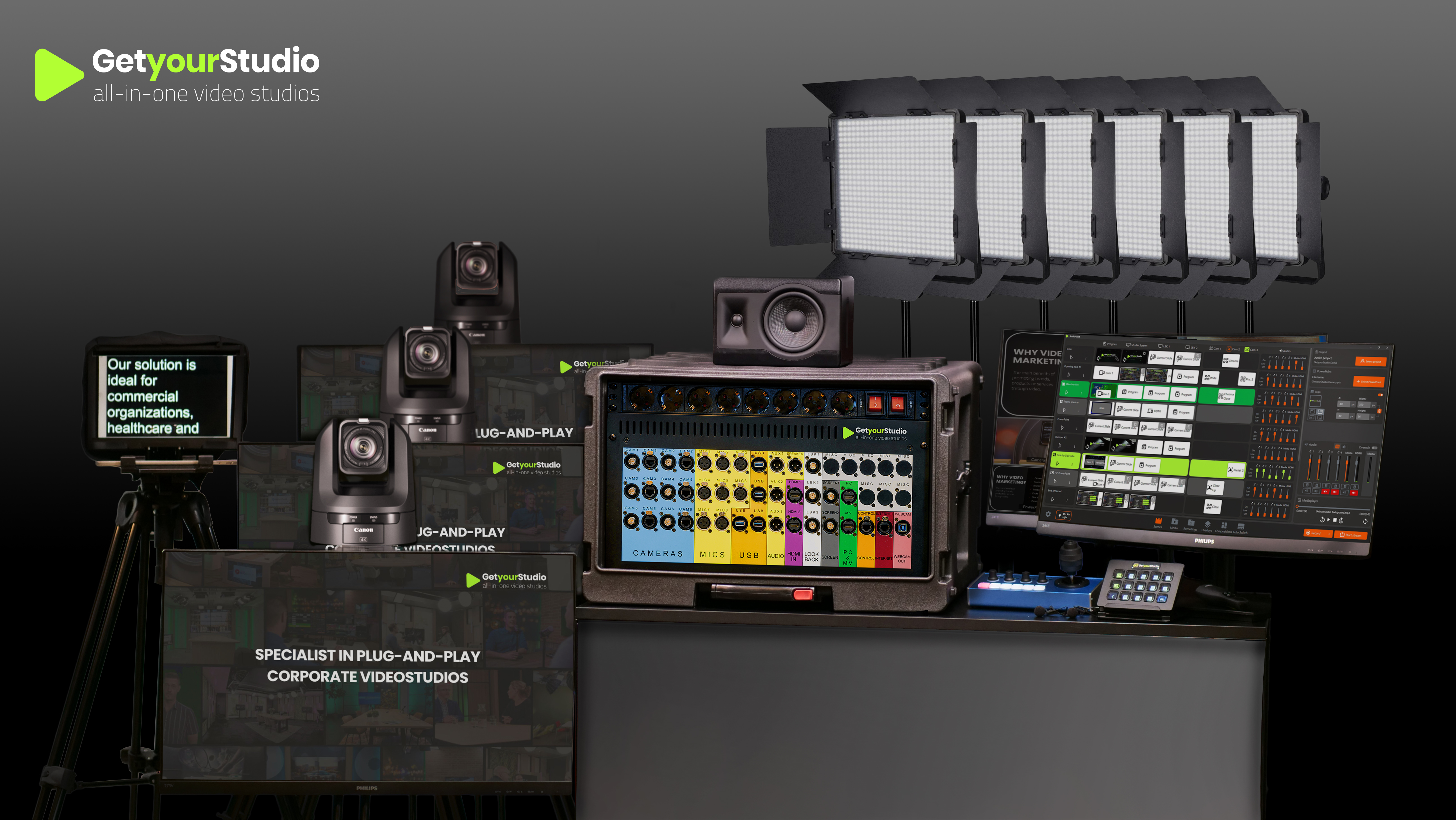 GetyourStudio PRO 4K – complete 4K-videostudio met tot 6 Canon PTZ-camera’s en 12G SDI-uitrusting